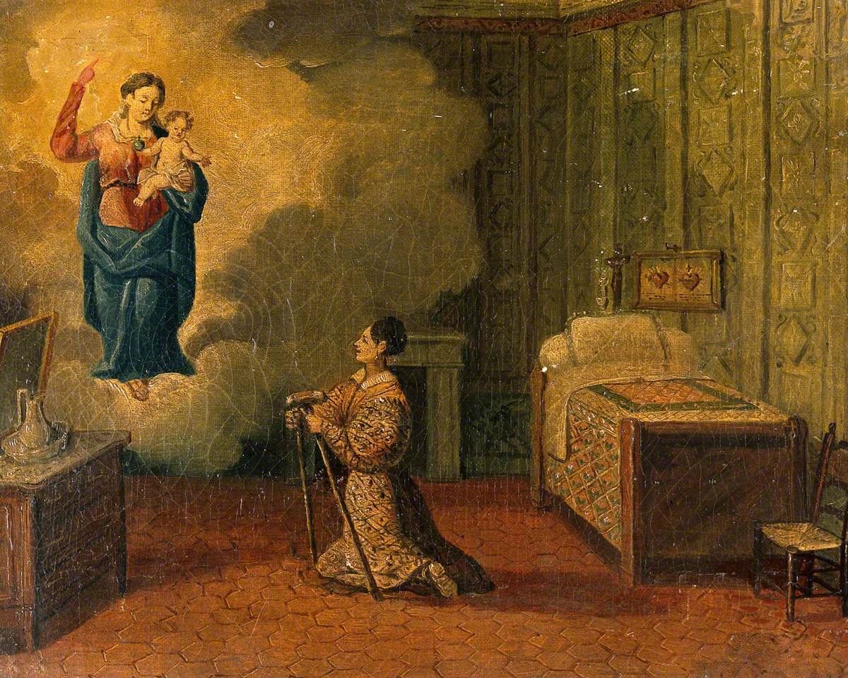 Votive Picture: A Woman Kneeling with Crutches, Praying to the Virgin and Child