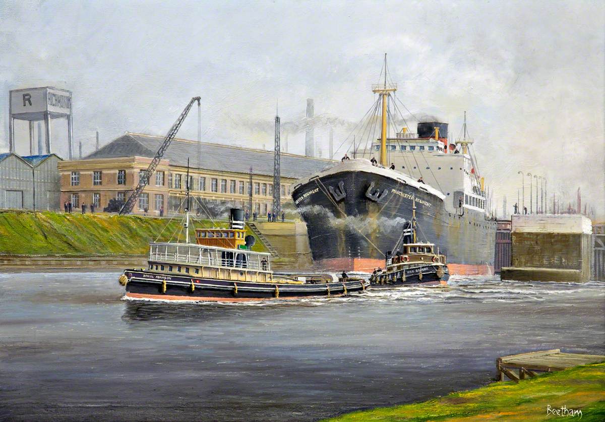 'Manchester Regiment' and 'The Daniel Adamson' on the Manchester Ship Canal, around 1956