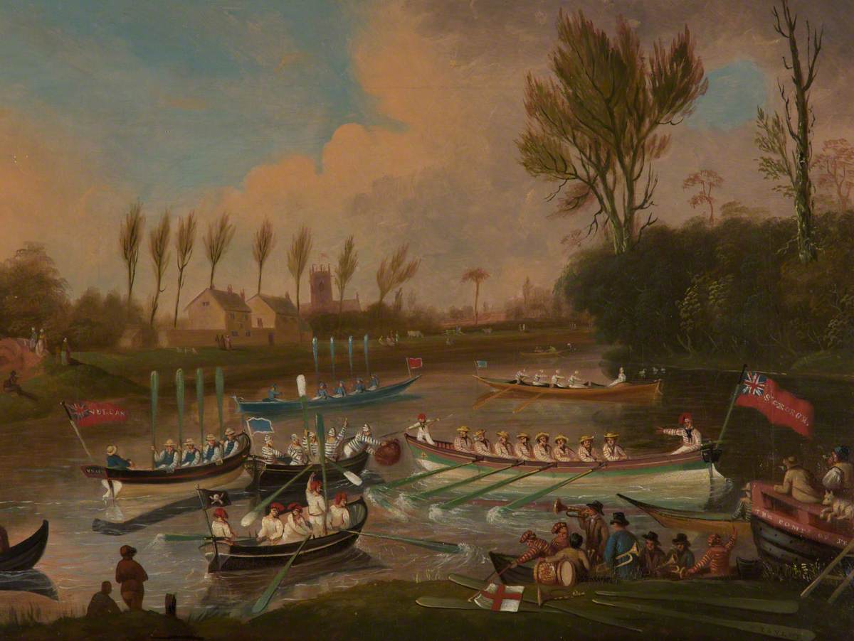 Mersey Above a Weir with a Regatta