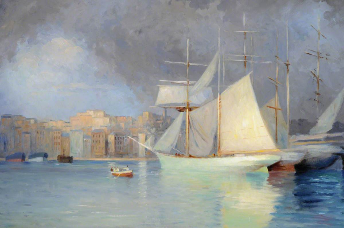 Topsail Schooner off a Mediterranean Port
