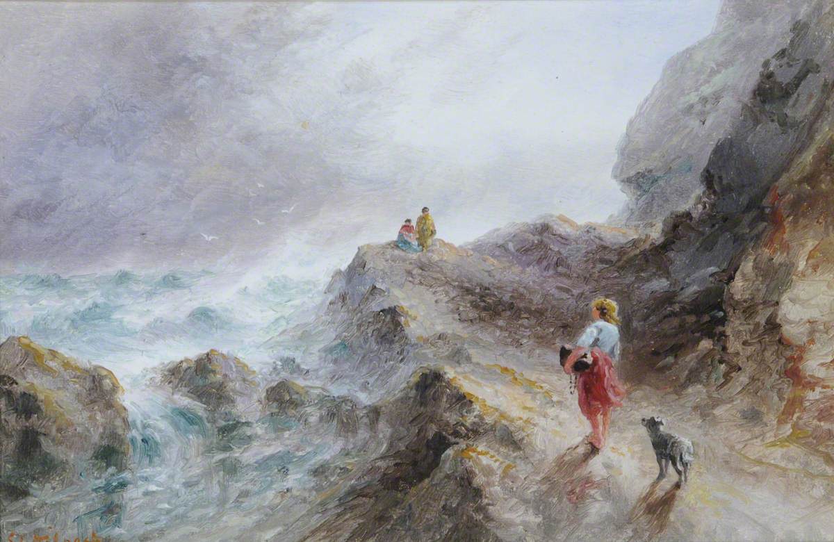 Girl and a Dog on Rocks at Gouffre, Guernsey