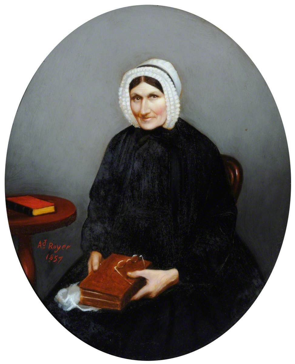 Portrait of a Woman Wearing a Black Dress and a Lace Bonnet