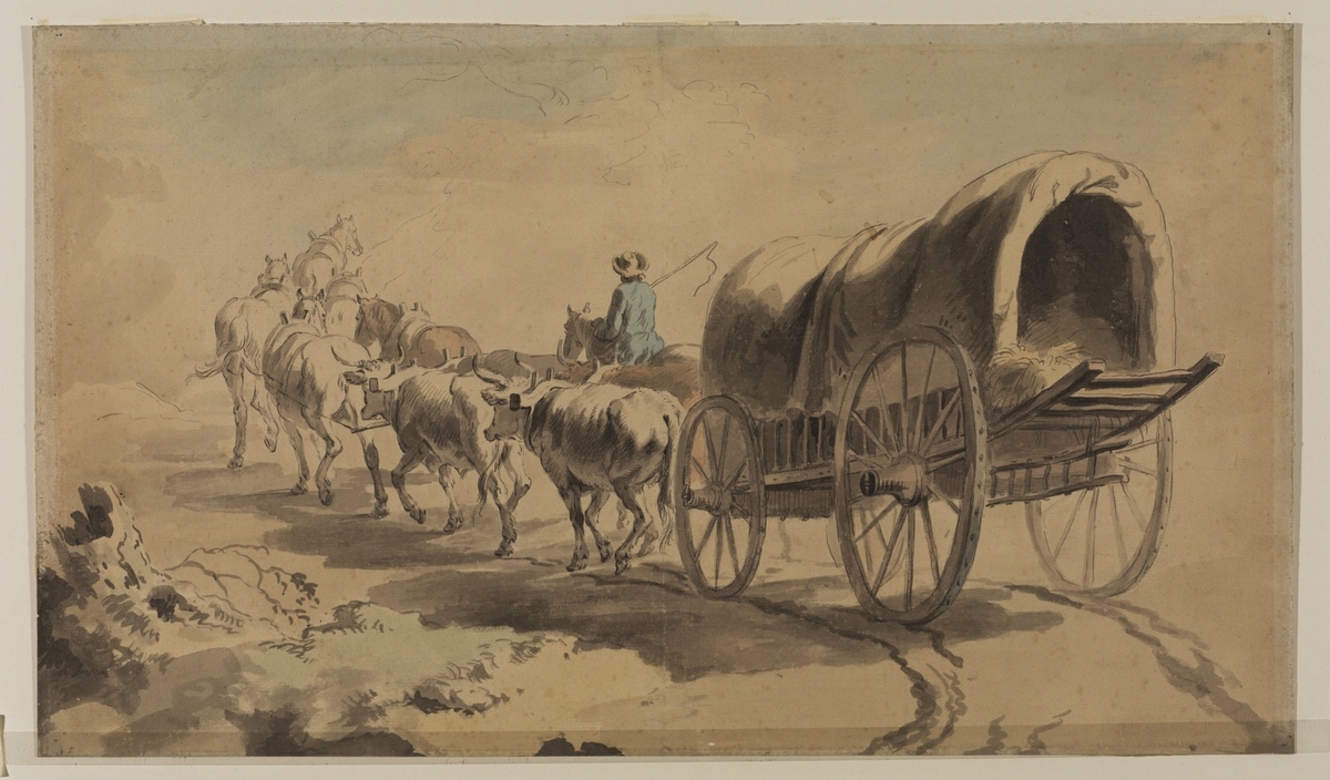 Wagon Drawn by Oxen and Horses Art UK