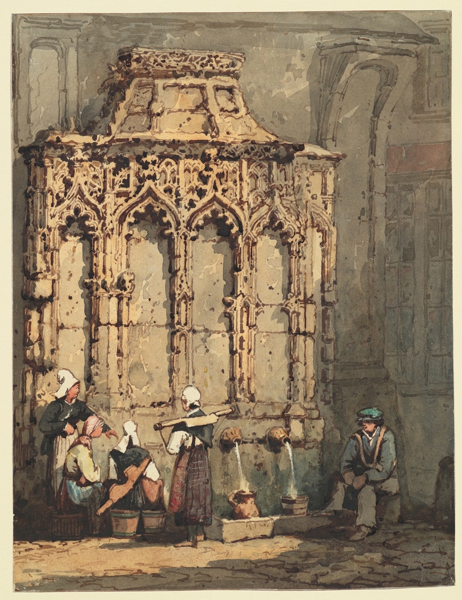 Figures at La Fontaine de la Crosse in Rouen