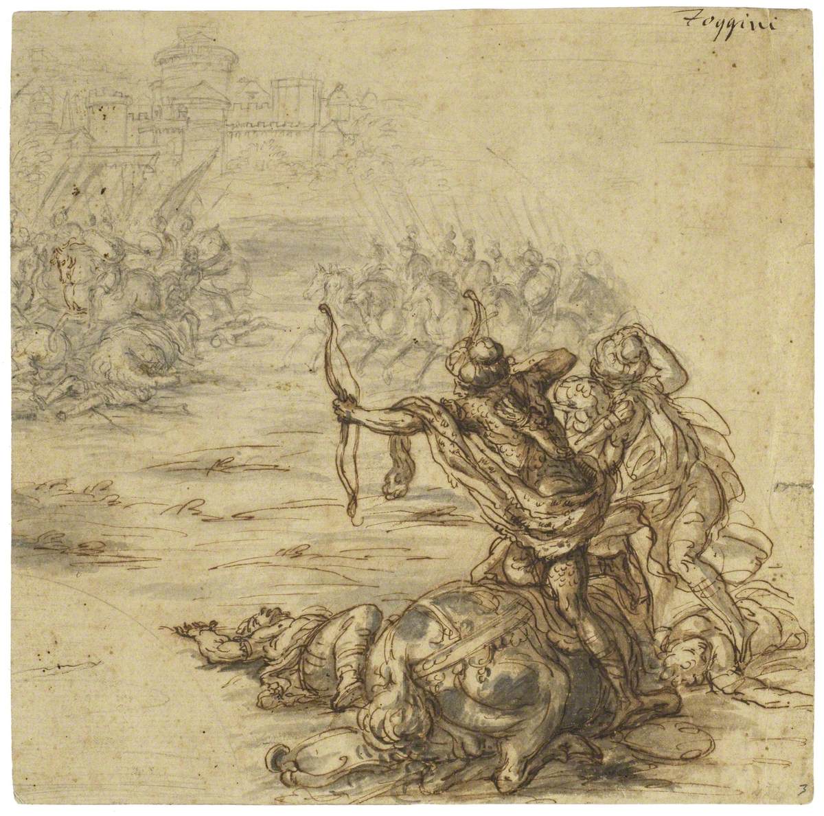 A Battle Scene outside a Walled City