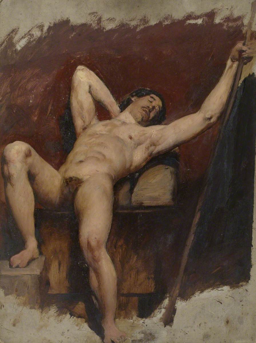 Reclining Male Nude, Raised Right Knee