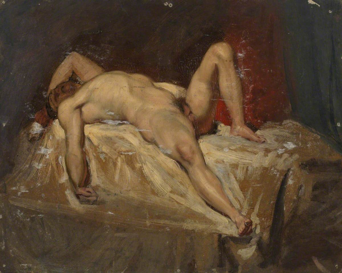 Male Nude Lying Down, Raised Left Knee