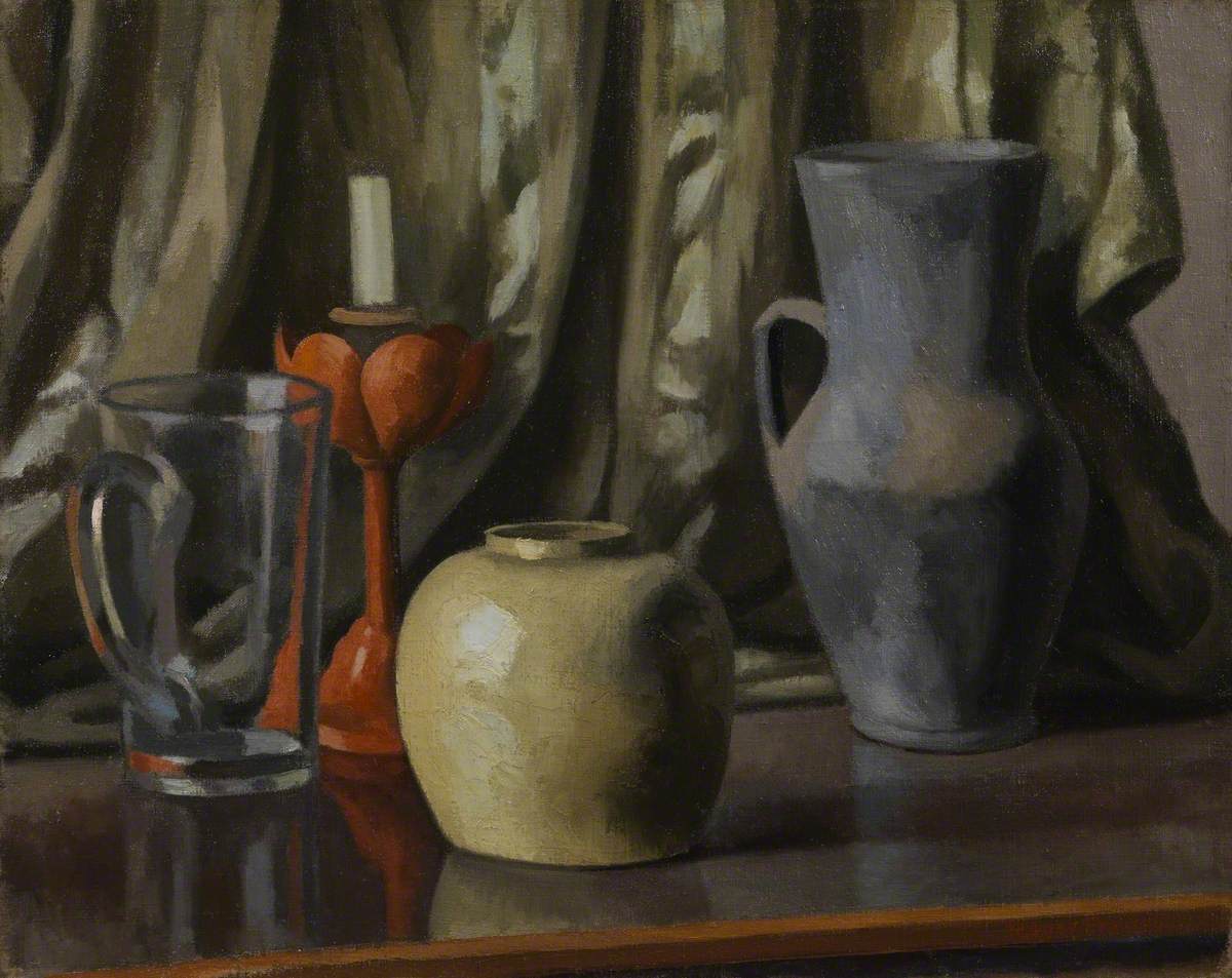 Still Life with Candle and Earthenware Pots