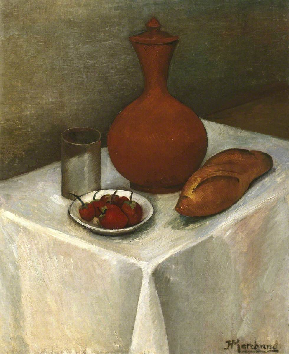 Still Life with Earthenware Jug, Loaf and Strawberries