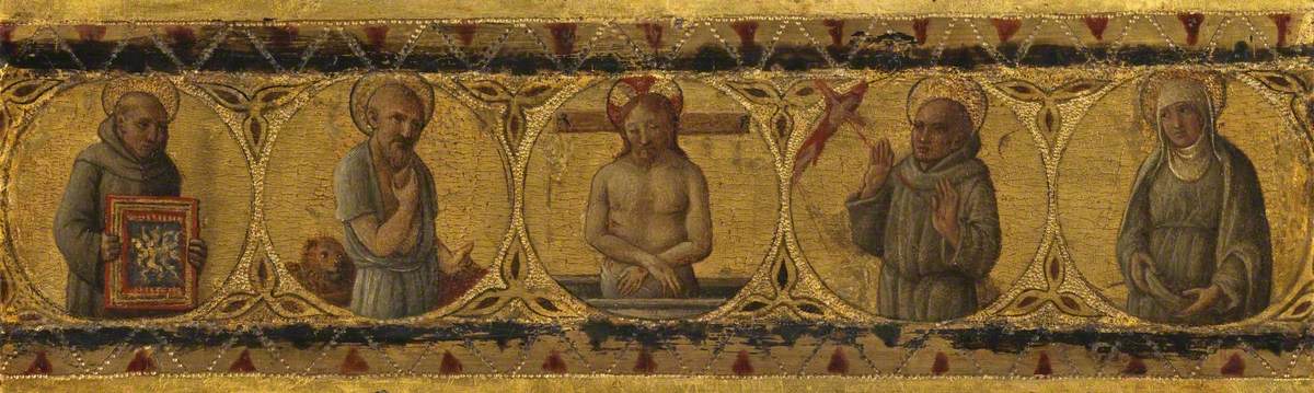 Predella Panel – Dead Christ with Saints Bernardino, Jerome, Francis and Clare