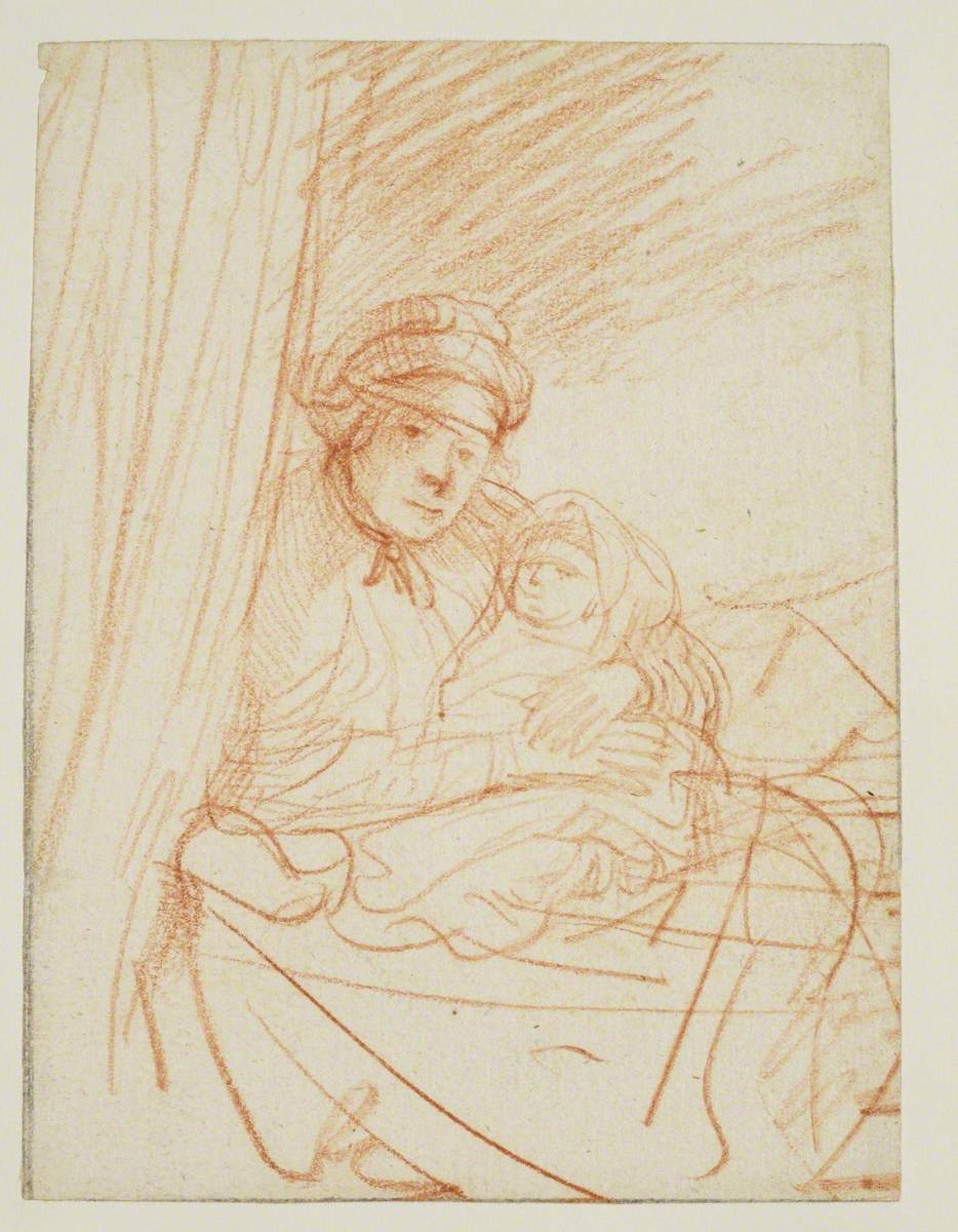 Saskia Sitting Up in Bed, Holding a Child