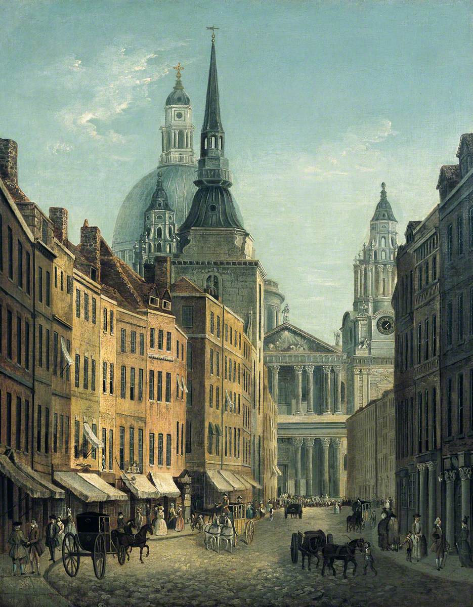 View of Ludgate Street from Ludgate Hill, with the West Front of St Paul's Cathedral, London