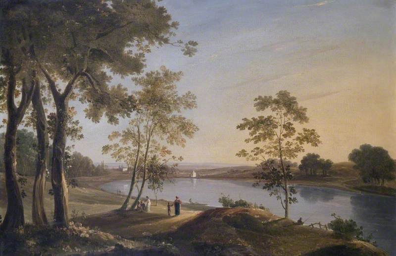 One of the Great Ponds between Hampstead and Highgate, London,  Looking towards the Surrey Hills
