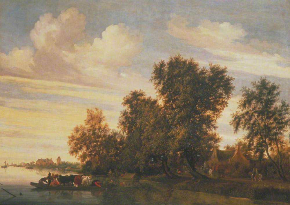 River Landscape with Ferry Boat