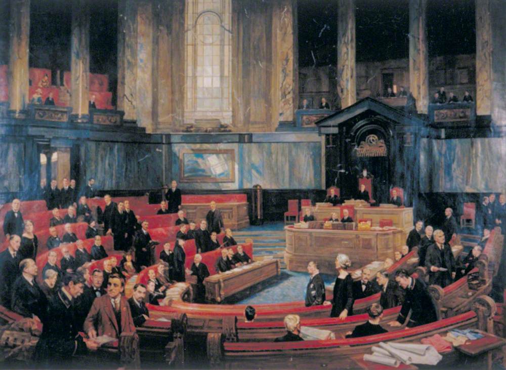Meeting of the London County Council in the Council Chamber, County Hall