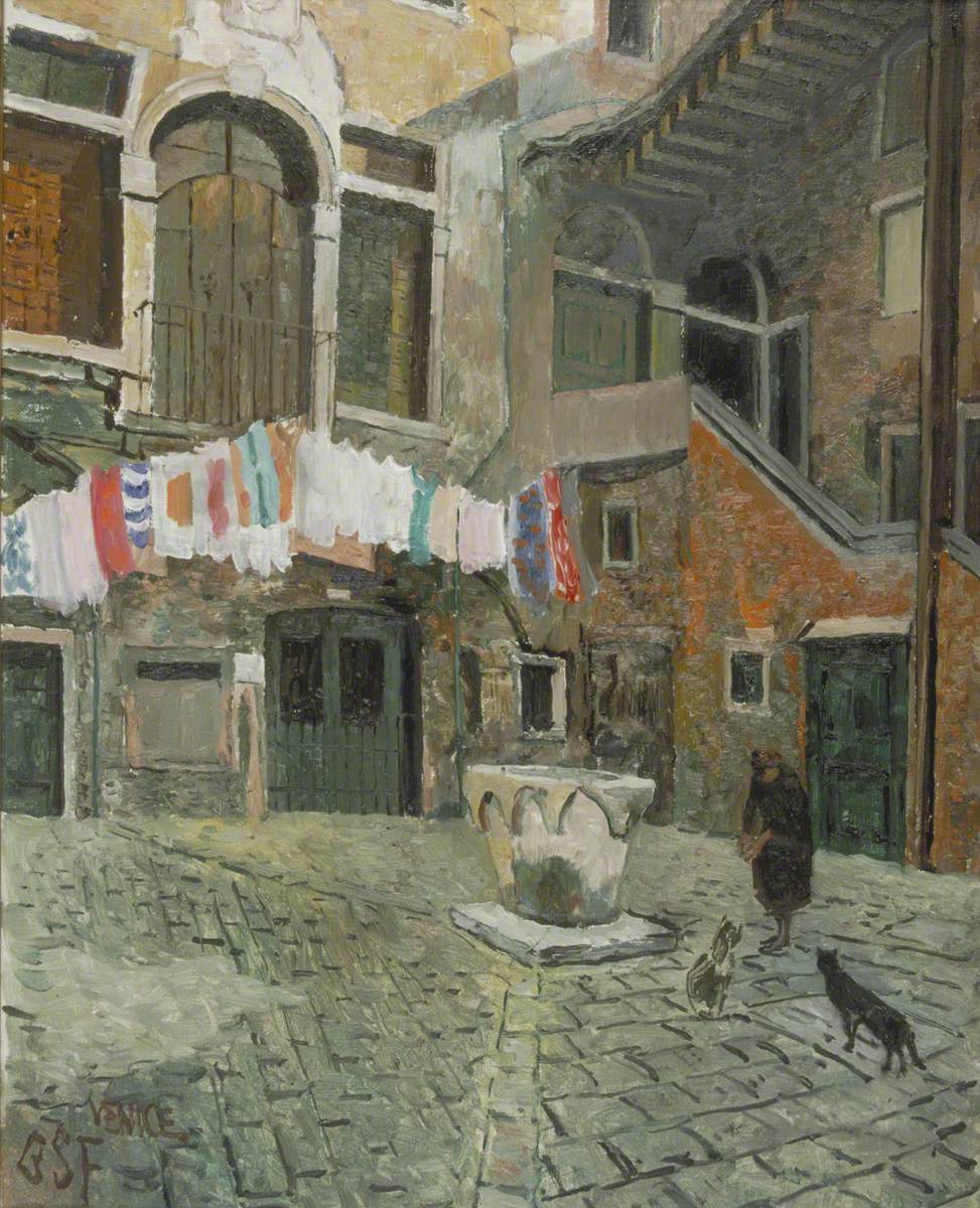 Courtyard with Cat Lady, Venice, Italy