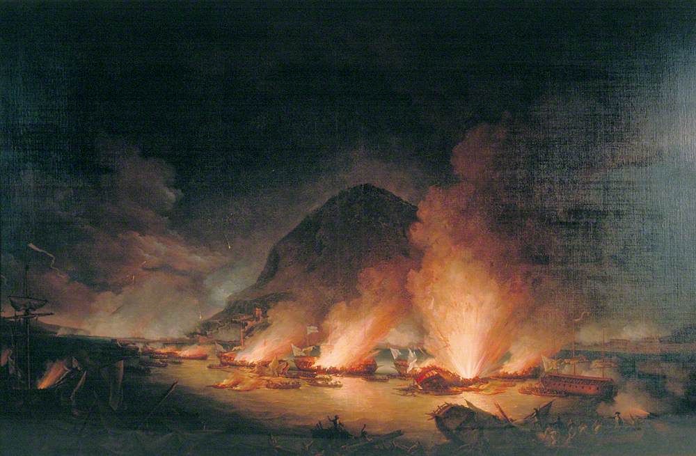 The Defence of Gibraltar on the Night of 13 September 1782, with the Spanish Gunboats Ablaze