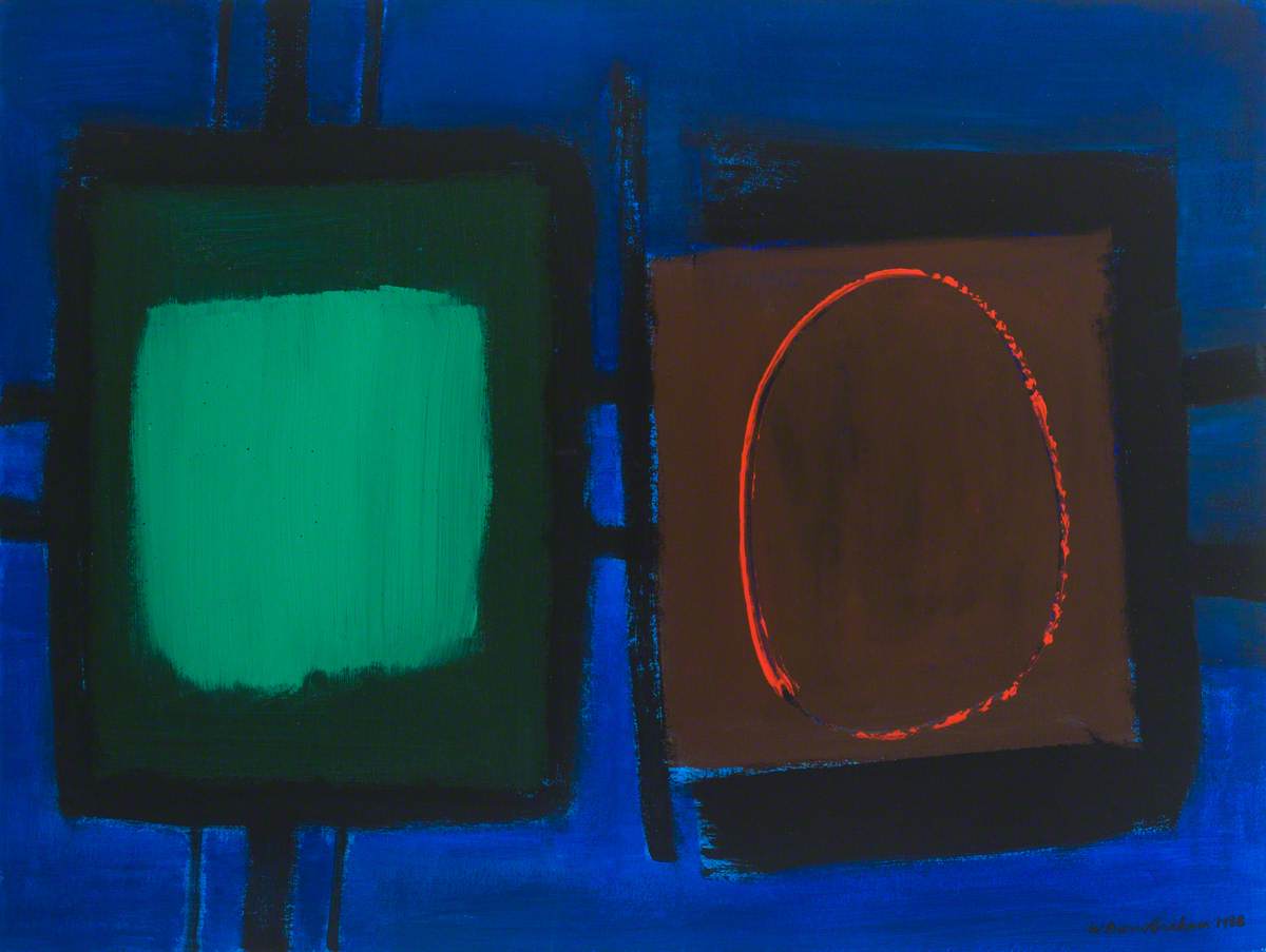 Connected Forms No. 2 (On Blue, Emerald and Red Circle on Brown)