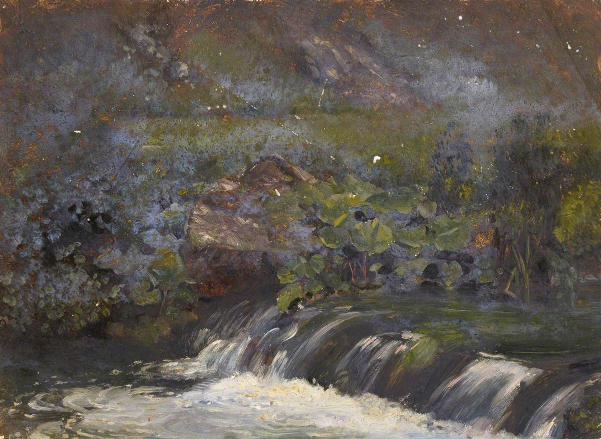 Waterfall with Leaves