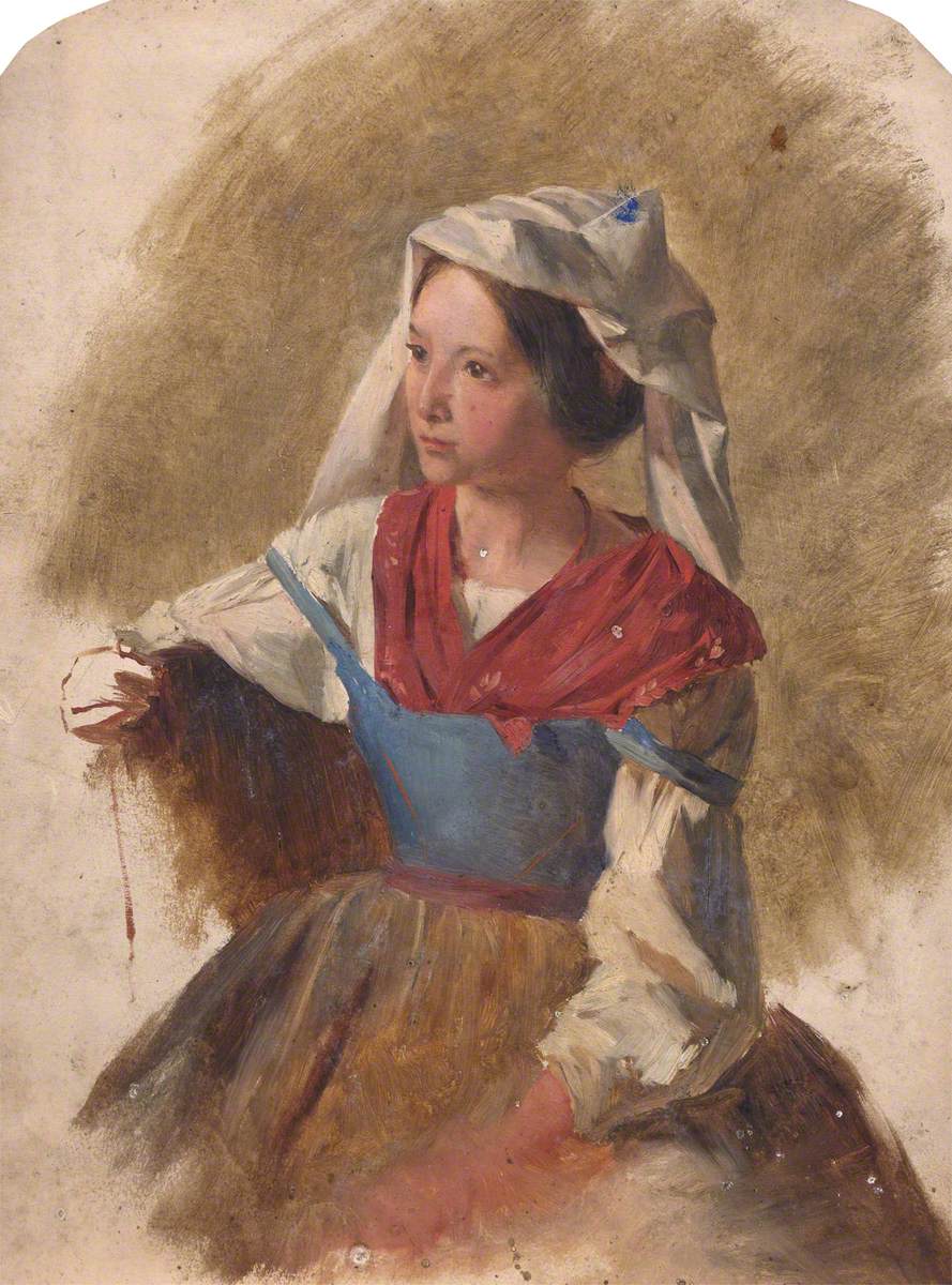 Woman in a Red and Blue Dress