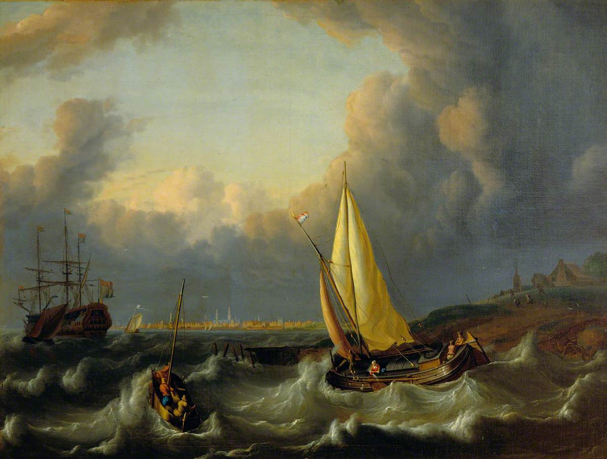 Seascape, Harbour with a Man of War and a Small Craft