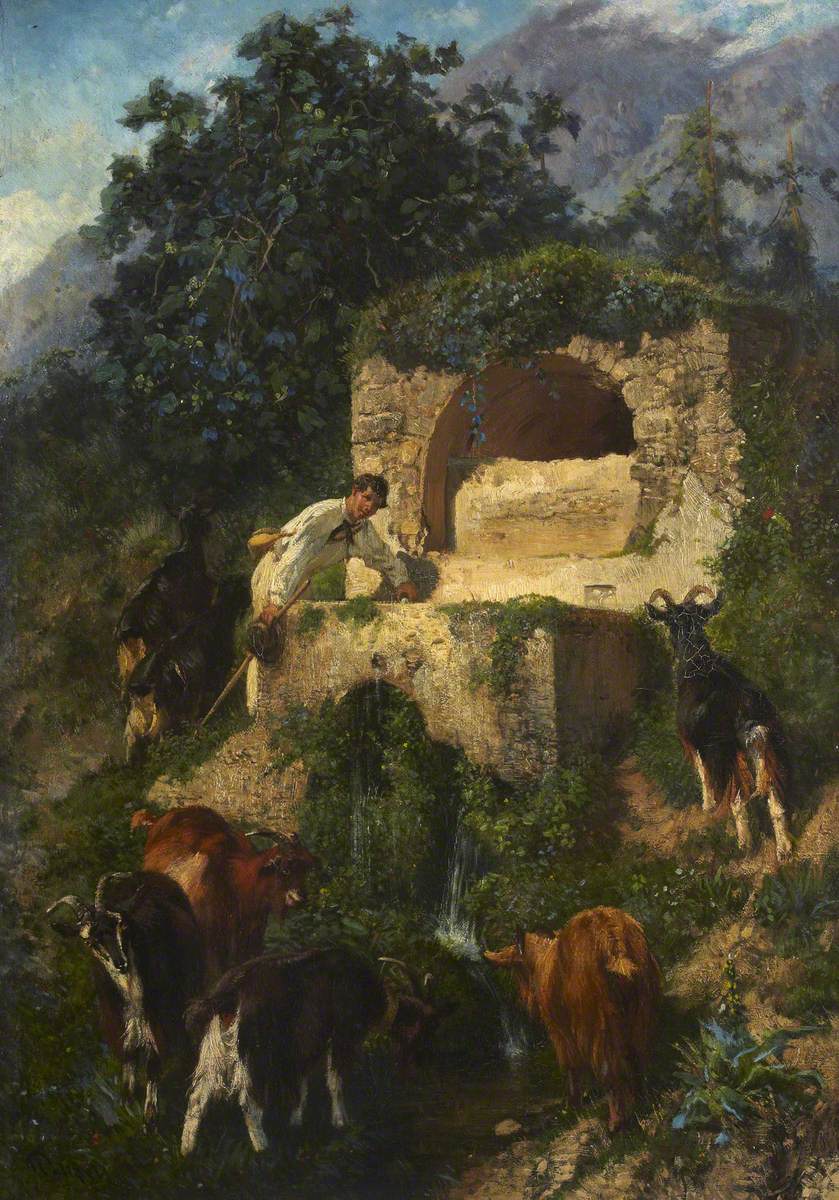 Goats at a Fountain