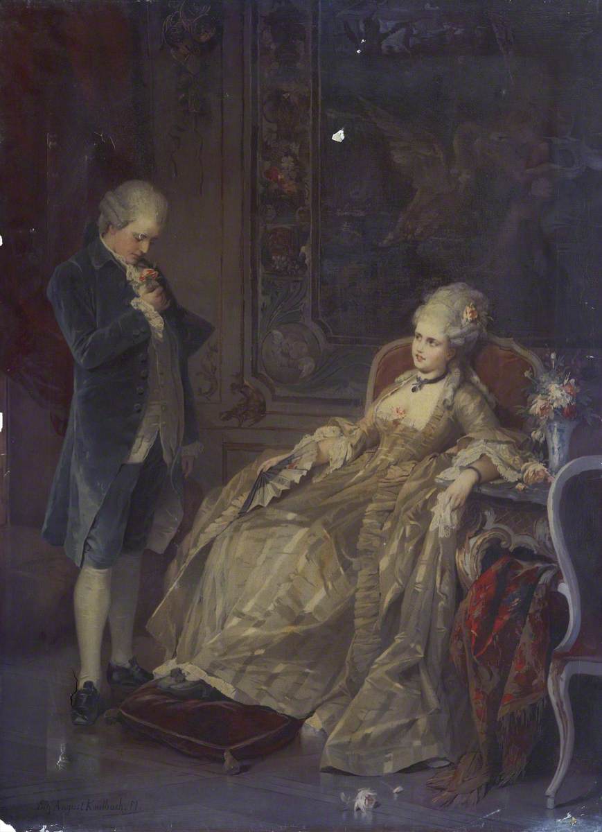 A Man with a Rose and a Woman in an Interior