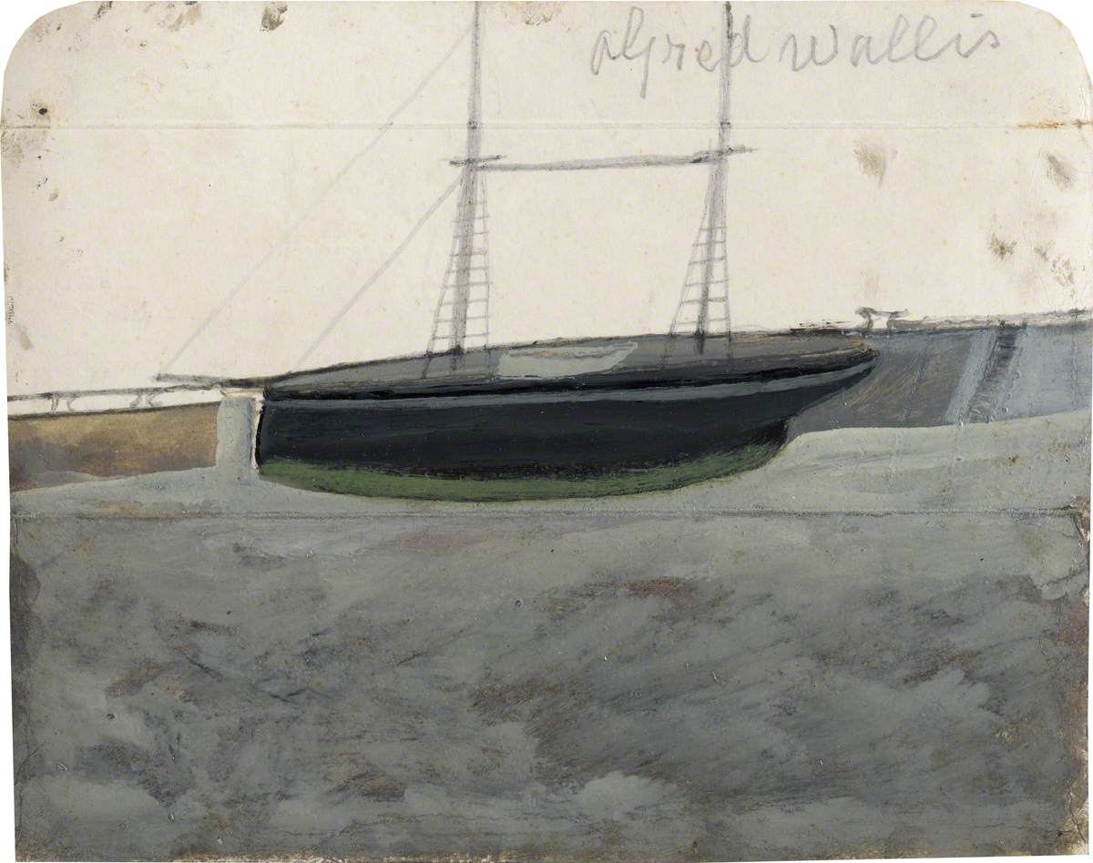 Two-Master with Green Hull-Line alongside Quay