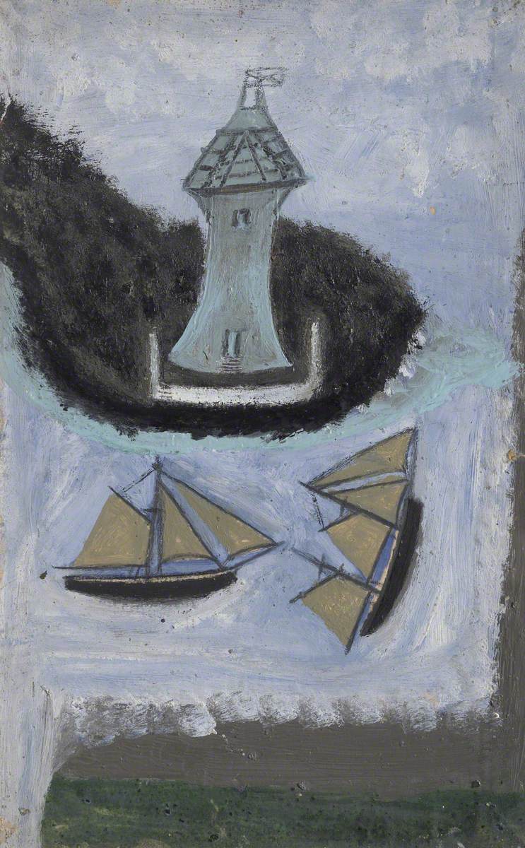 Lighthouse and Two Sailing Ships