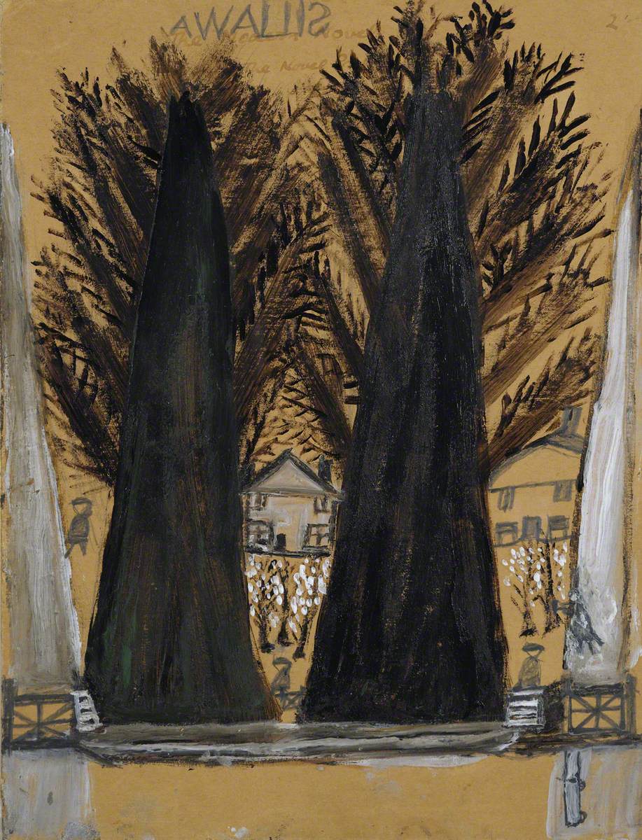 Landscape with Two Large Trees and Houses