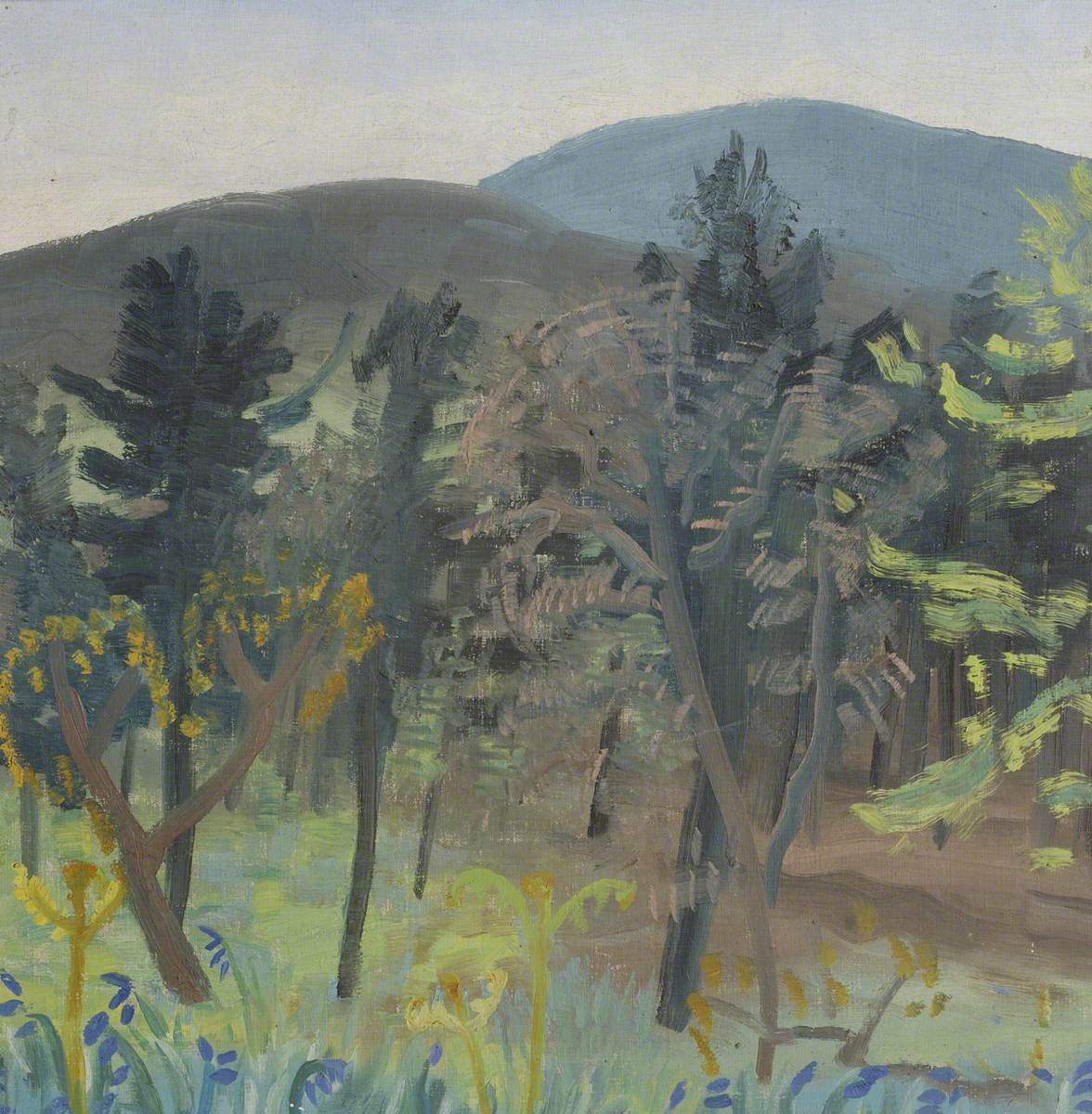 Trees and Bluebells in a Hilly Landscape*