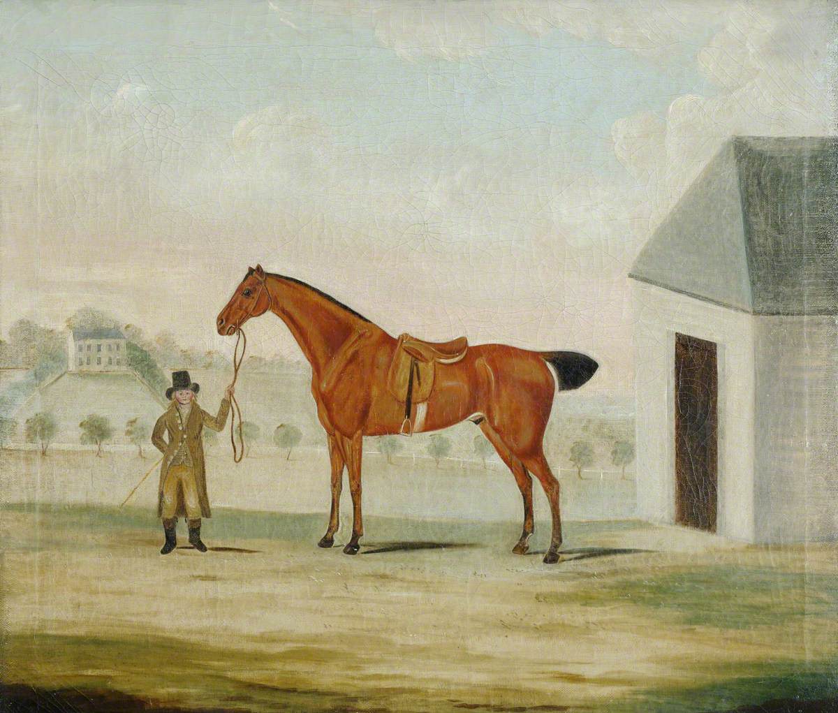 Bay Hunter with a Groom in a Landscape