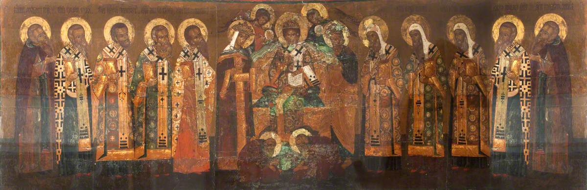 Icon with Extended Deesis with Saints Zossim and Savatti