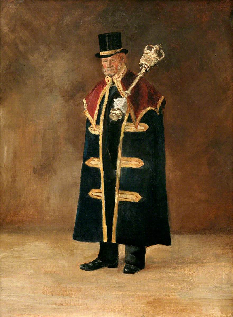 Beadle to Charles Hawkins Hext (1851–1917), When Mayor of Bodmin (1894–1895), with Mace