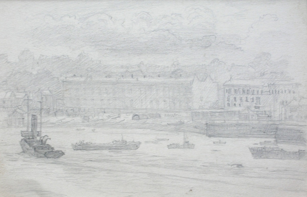 Port Scene with Ships and Buildings