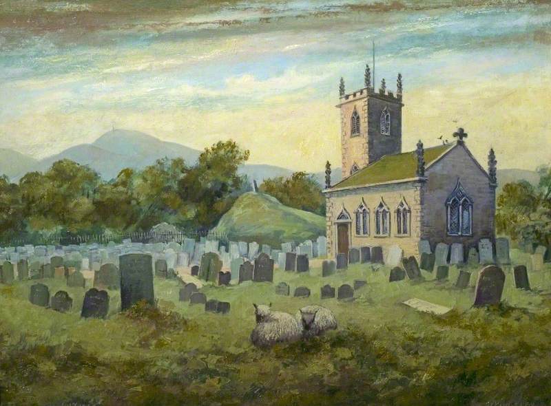Church with Sheep in a Graveyard (St Peter's Church, Fairfield, Derbyshire)