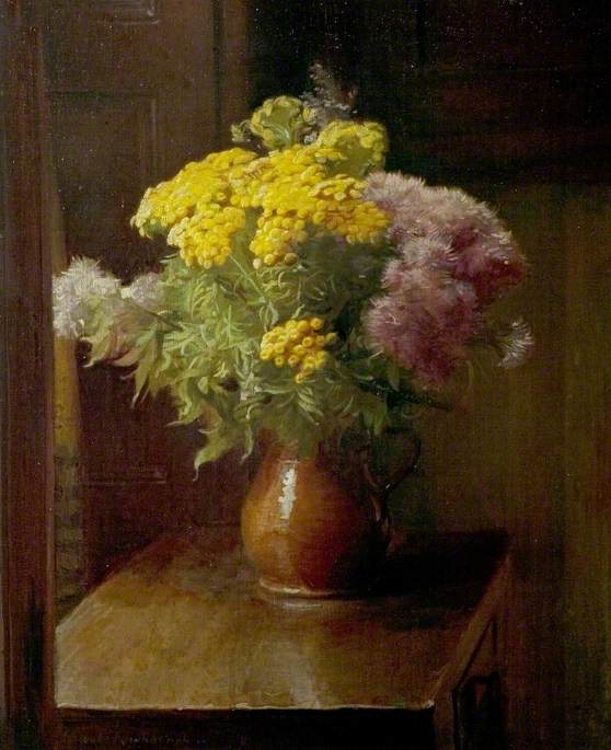 Vase of Mimosas and Thistledown (Tansy and Hemp Agrimony)