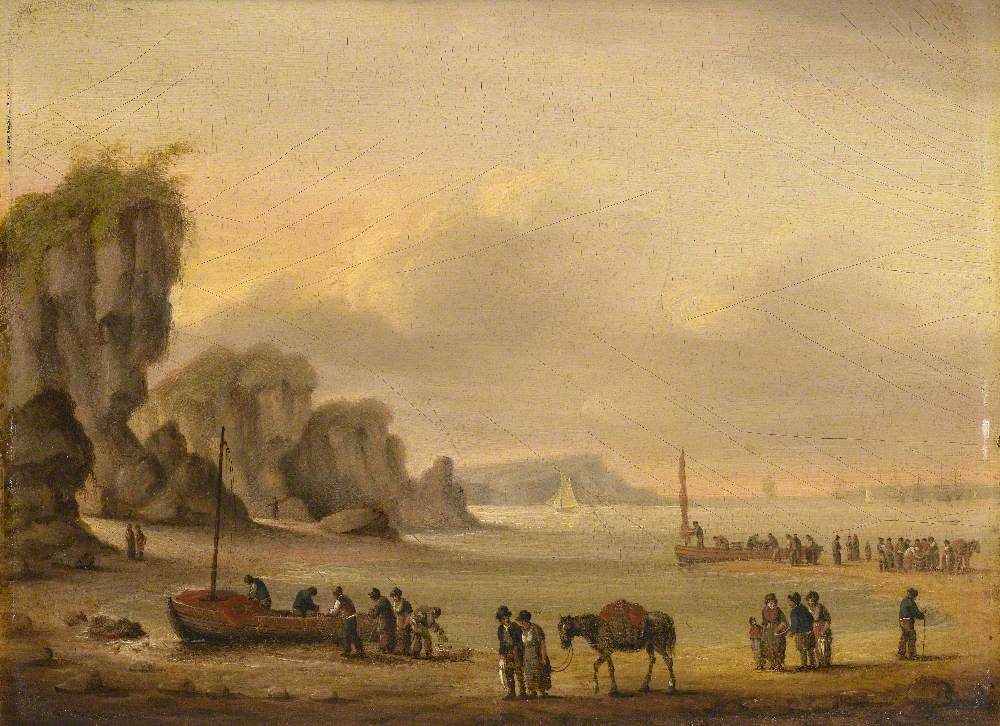 Coastal Scene with Shipping and Figures