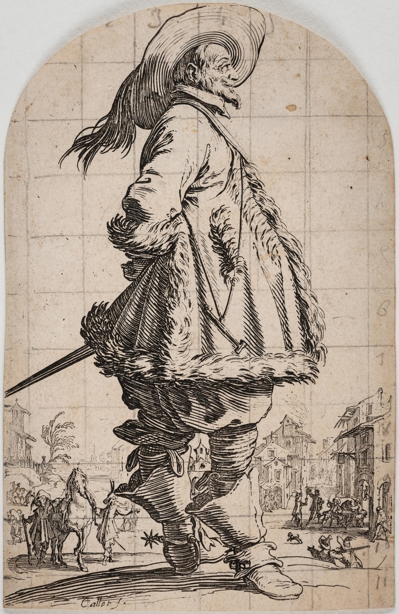 Untitled (gentleman in fur trimmed jacket and plumed hat with sword)