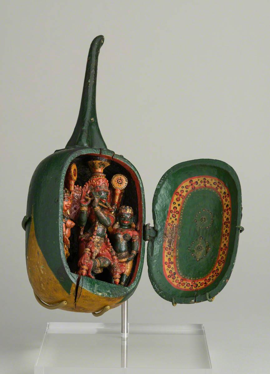 Carving of Krishna and Gopis within a Gourd