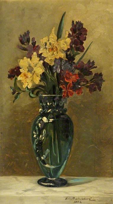 Wallflowers with Daffodils in a Glass Vase