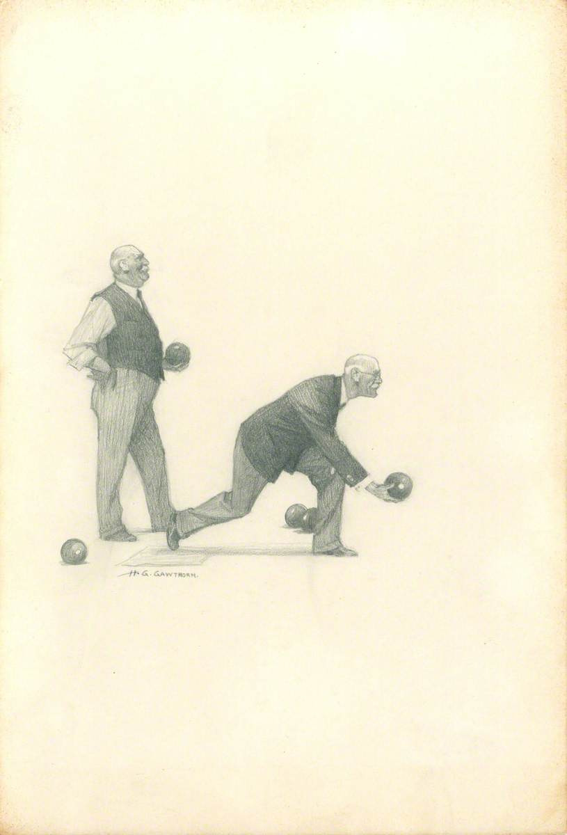 Two Men Playing Lawn Bowls