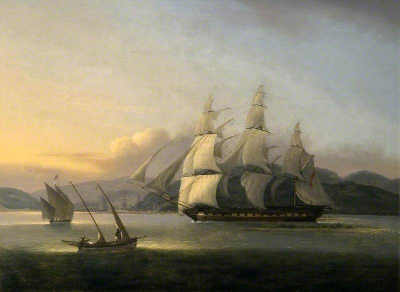 British Man o' War and Fishing Boats off the Coast
