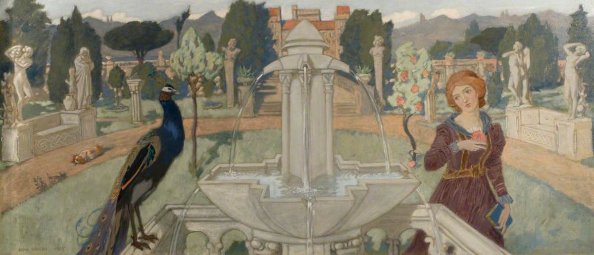 Peacocks and Fountain