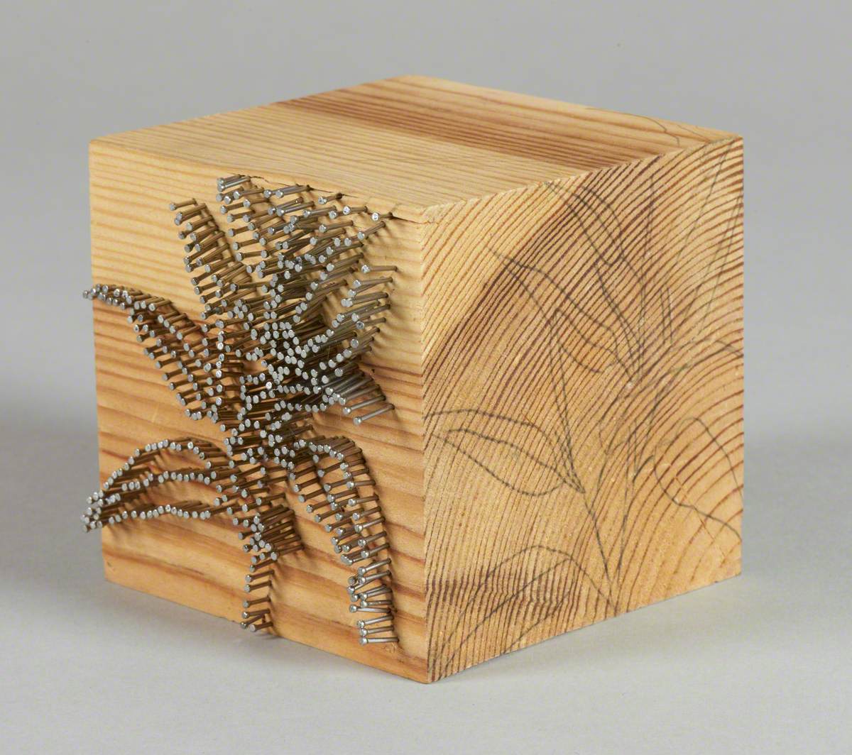 121 Linked Cubes: Cube featuring a Jute Stem Design created from Nails