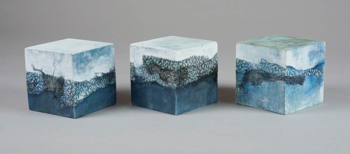 121 Linked Cubes: Three Cubes Painted Grey and White with Paper and Jute Scrim