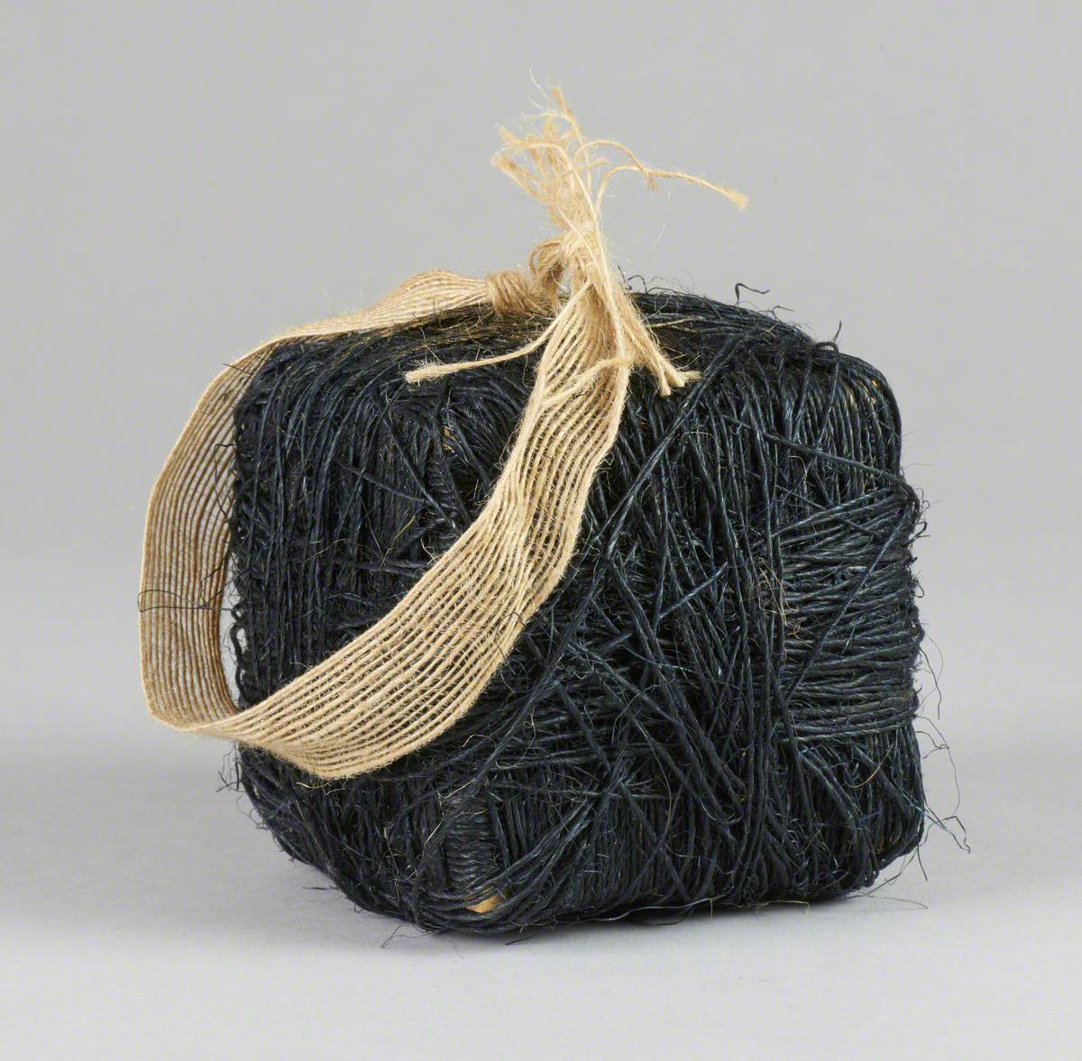 121 Linked Cubes: Cube Covered in Black Jute Twine