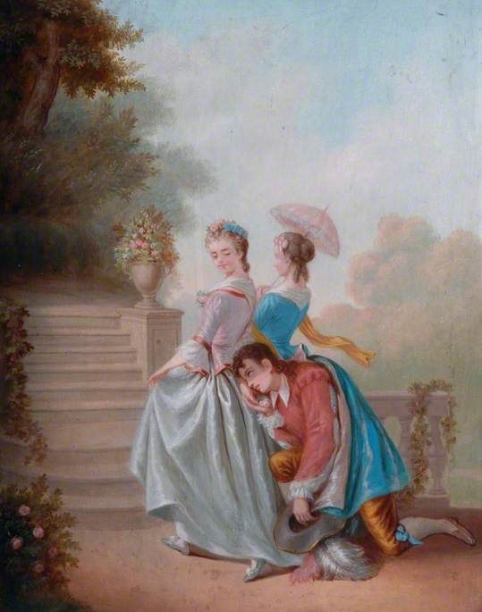 A Young Girl, Attended by a Chaperone, Giving a Rose to Her Lover Secretly