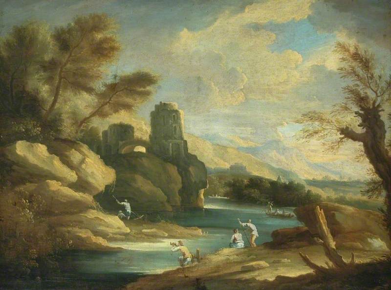 Rocky Landscape with River, Ruin and Figures