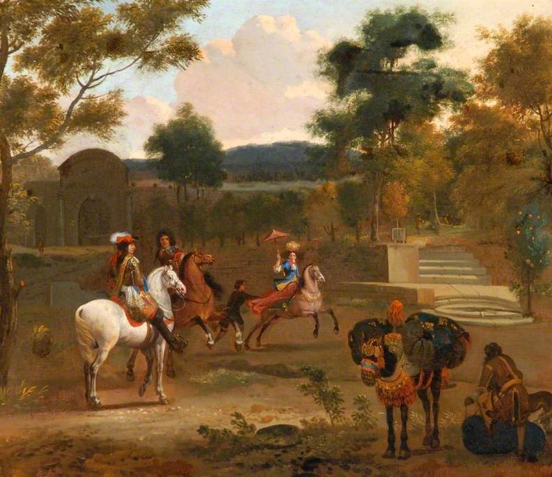 A Group on Horseback in a Landscape